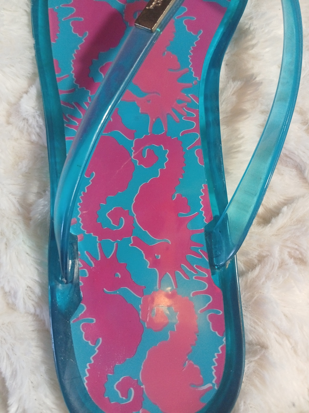 Lily Pulitzer Womens Seahorse Flip Flop Jelly Sandals Teal Pink Size 41 - Picture 5 of 8